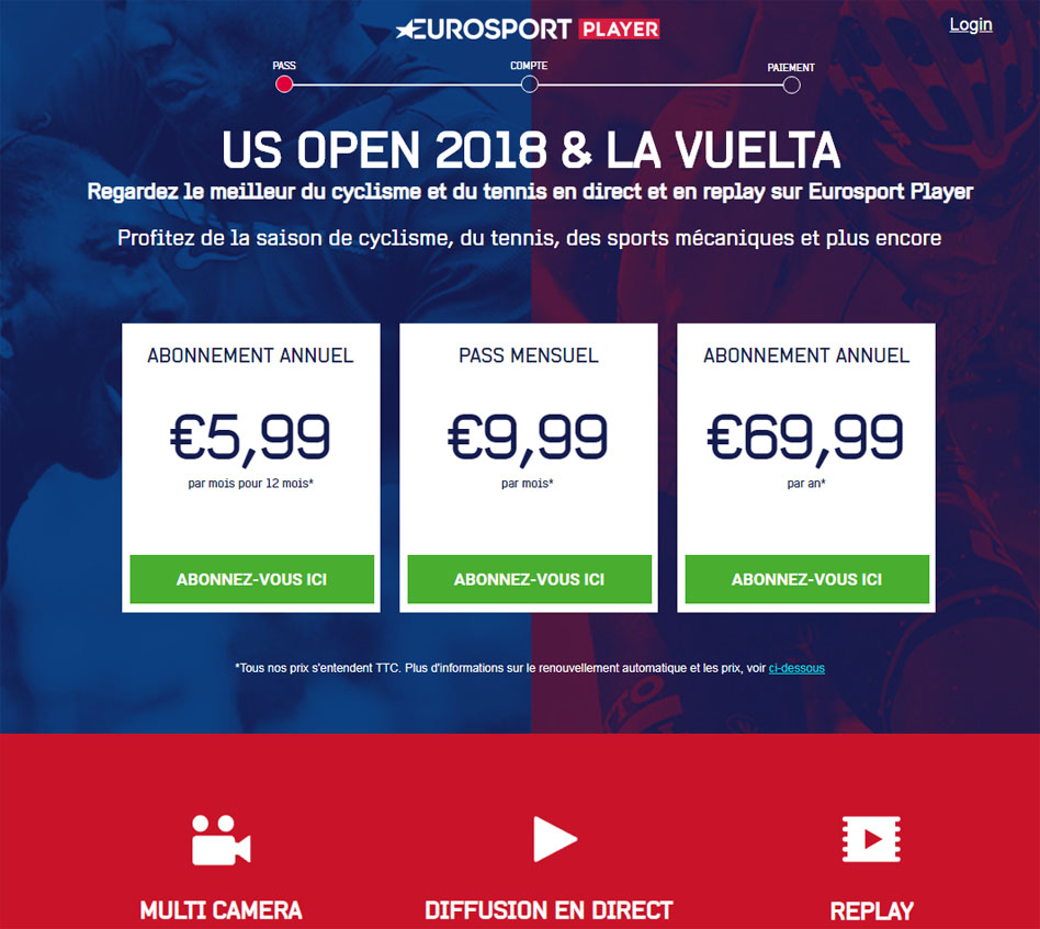 eurosport player abonnement accès immédiat